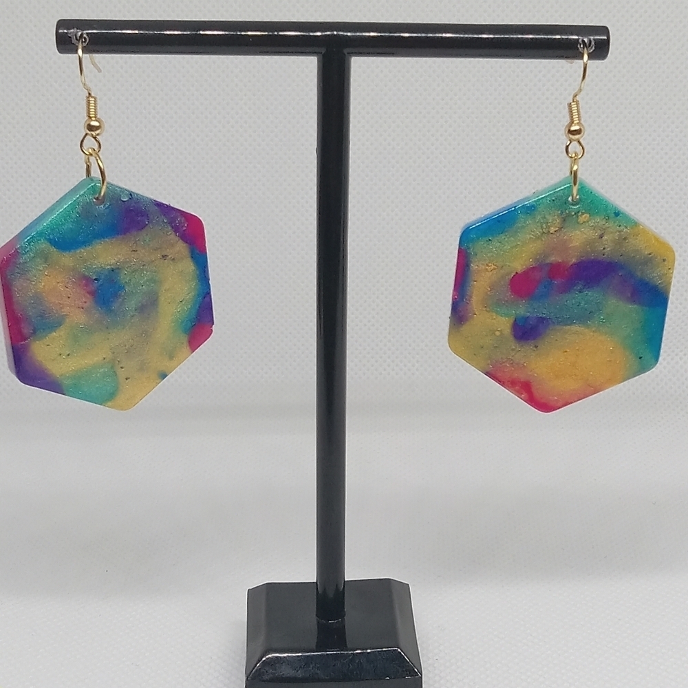Hand Crafted Colorful Hexagon Earrings